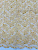 Pearls and Sequins Floral Fabric - Gold - Embroidered Beaded Sequins Fabric Lace By Yard