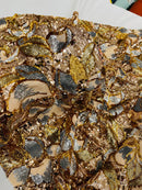 Orchid Flower Sequins Design - Gold - Embroidered 4 Way Stretch Full Of Sequins Fabric Sold By Yard