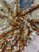 Circle Paillette Sequins - Gold - Large Round Paillette Sequins Design Fabric By Yard