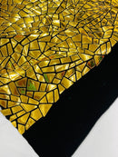 Mirror Sequins Velvet - Gold - Shiny Mirror Cut Sequins on Velvet By Yard