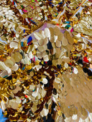 Oval Jumbo Paillette Sequins - Gold - Big Oval Paillette Sequins Design Fabric By Yard