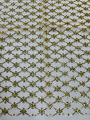 Diamond Design Glitter Fabric - Gold - Triangle Shiny Glitter Mesh with Flower Decor by Yard