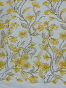 3D Tulle Mesh Flower Fabric - Gold - Beaded Mesh Flower Plant Design Sold By Yard