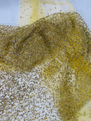 Rhinestone Glitter Mesh Fabric -  Gold - Shiny Glitter Mesh Rhinestone Detail Fabric by Yard