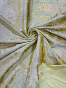 Foggy Foil Velvet Fabric - Iridescent Silver on Gold - Oil Slick 4 Way Stretch Foil Velvet Fabric By Yard
