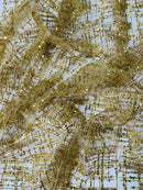 Glitter Line Mesh Sequins Fabric - Gold - Shiny Sequins and Glitter on Mesh Fabric by Yard