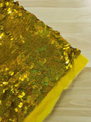 Circle Paillette Sequins - Gold Hologram - Large Round Paillette Sequins Design Fabric By Yard