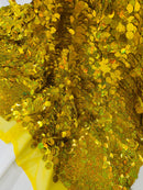 Circle Paillette Sequins - Gold Hologram - Large Round Paillette Sequins Design Fabric By Yard