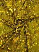 Circle Paillette Sequins - Gold Hologram - Large Round Paillette Sequins Design Fabric By Yard