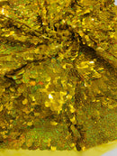 Circle Paillette Sequins - Gold Hologram - Large Round Paillette Sequins Design Fabric By Yard