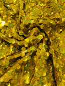 Circle Paillette Sequins - Gold Hologram - Large Round Paillette Sequins Design Fabric By Yard