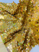 Circle Paillette Sequins - Iridescent Gold - Large Round Paillette Sequins Design Fabric By Yard