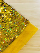 Circle Paillette Sequins - Iridescent Gold - Large Round Paillette Sequins Design Fabric By Yard