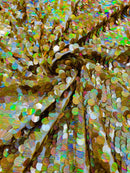 Circle Paillette Sequins - Iridescent Gold - Large Round Paillette Sequins Design Fabric By Yard