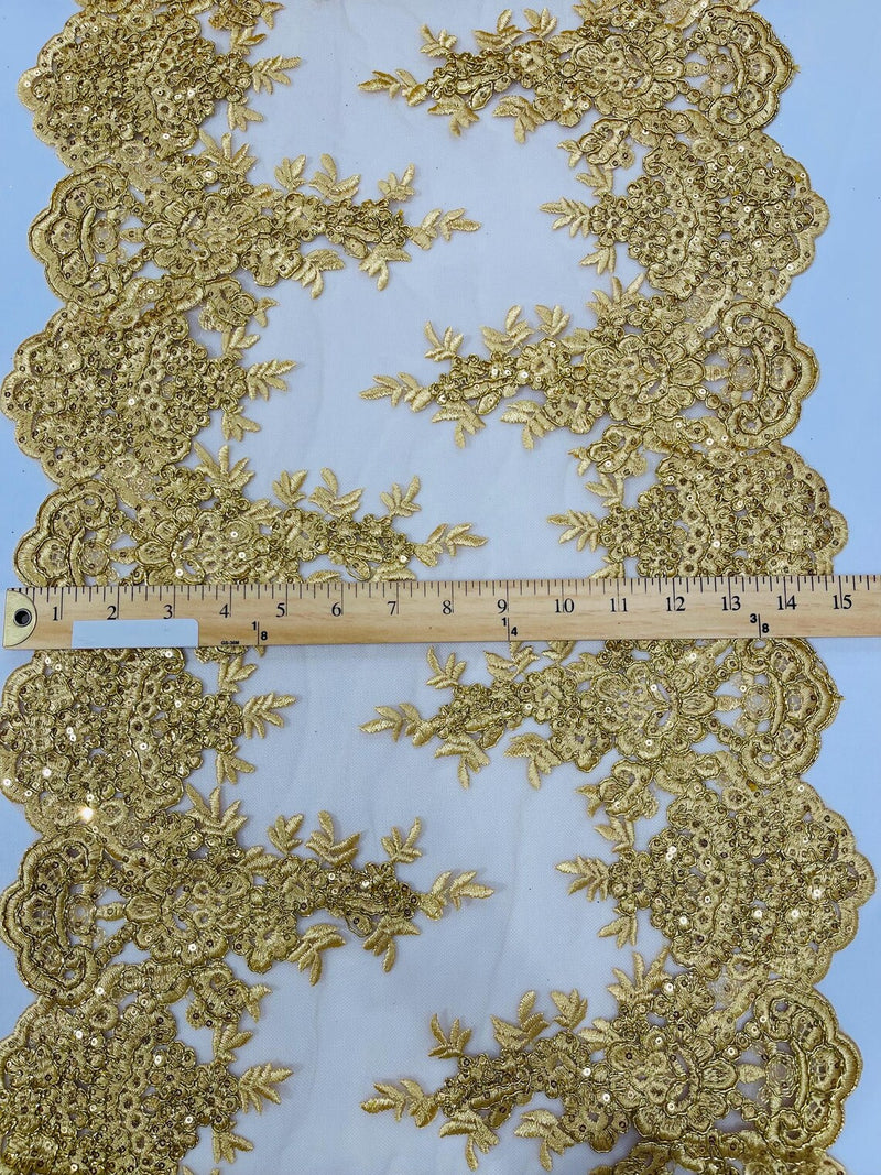 15" Floral Metallic Pattern Lace Table Runner - Metallic Table Runner Sold By Yard