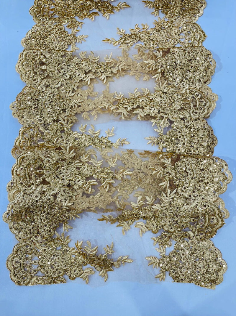 15" Floral Metallic Pattern Lace Table Runner - Metallic Table Runner Sold By Yard