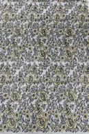 3D Chunky Glitter Rose Fabric - Gold on Black -  Flower Glitter Design on Tulle Fabric Sold by Yard