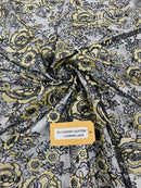 3D Chunky Glitter Rose Fabric - Gold on Black -  Flower Glitter Design on Tulle Fabric Sold by Yard