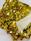 Circle Paillette Sequins - Gold on Ivory - Large Round Paillette Sequins Design Fabric By Yard