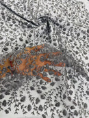 Small Glitter Flower Fabric - Gray - Shimmer Glitter Flower Design on Mesh Lace By The Yard