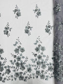 3D Orquidia Floral Lace - Gray - Beautiful Orchid Flower Fabric on Mesh by Yard