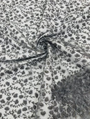 Small Glitter Flower Fabric - Gray - Shimmer Glitter Flower Design on Mesh Lace By The Yard