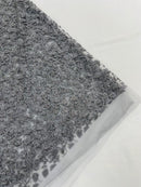 Small Glitter Flower Fabric - Gray - Shimmer Glitter Flower Design on Mesh Lace By The Yard
