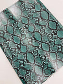 Python Snake Print Vinyl Fabric - Green / Black -  Faux Animal Snake Print Vinyl Fabric Sold by Yard