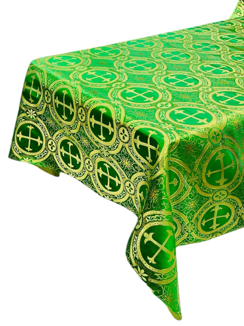 Cross Print Brocade Tablecloth - Jacquard Religious Print Church Fabric Table Covers