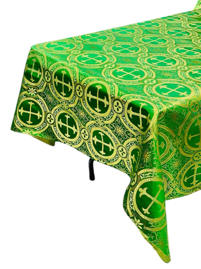 Cross Print Brocade Tablecloth - Jacquard Religious Print Church Fabric Table Covers