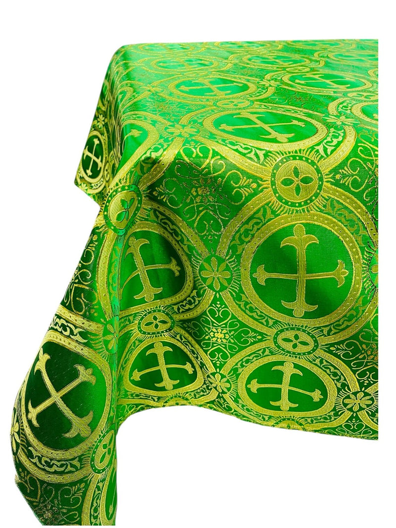 Cross Print Brocade Tablecloth - Jacquard Religious Print Church Fabric Table Covers