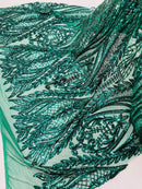 Mermaid Design Fabric - Green - 4 Way Stretch Sequins Fabric on Lace Mesh Sold By Yard