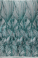 Curvy Design Sequins Fabric - Green - 4 Way Stretch Curvy Sequins Design Mesh Fabric by Yard (Copy)