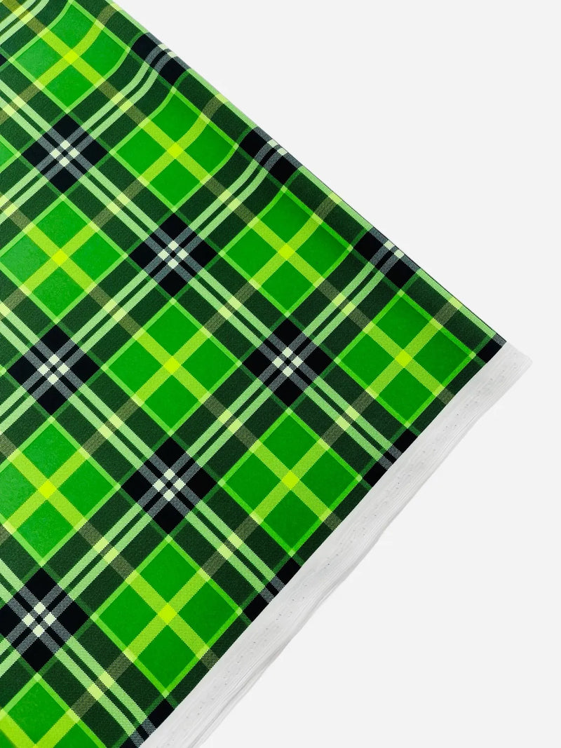 58-60" Plaid Print Milliskin Fabric - Green - Spandex 4 Way Stretch Plaid Fabric Sold by Yard