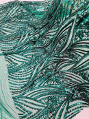 Curvy Design Sequins Fabric - Green - 4 Way Stretch Curvy Sequins Design Mesh Fabric by Yard (Copy)