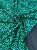 Cheetah Print Spandex Fabric - Green - Mystique 4 Way Stretch Foil Fabric 58/60" By Yard
