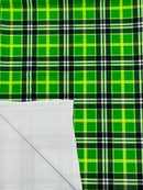 58-60" Plaid Print Milliskin Fabric - Green - Spandex 4 Way Stretch Plaid Fabric Sold by Yard