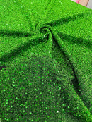 Metallic Foil Sequins - Green - 2 Way Stretch Spandex with 5mm Sequins Fabric by yard