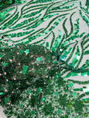 Plant Design Bead Fabric - Green - Geometric Mirror Bead Handmade Design with Rhinestones By Yard