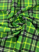 58-60" Plaid Print Milliskin Fabric - Green - Spandex 4 Way Stretch Plaid Fabric Sold by Yard
