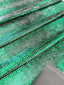 Anaconda Foil Velvet - Green - Shiny Foil Velvet Anaconda Snake Print Fabric Sold By The Yard