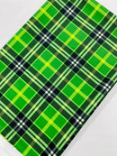 58-60" Plaid Print Milliskin Fabric - Green - Spandex 4 Way Stretch Plaid Fabric Sold by Yard