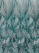 Curvy Design Sequins Fabric - Green - 4 Way Stretch Curvy Sequins Design Mesh Fabric by Yard (Copy)