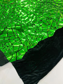 Mirror Sequins Velvet - Green - Shiny Mirror Cut Sequins on Velvet By Yard