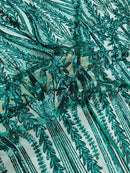 Mermaid Design Fabric - Green - 4 Way Stretch Sequins Fabric on Lace Mesh Sold By Yard