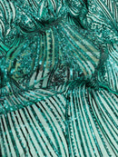 Curvy Design Sequins Fabric - Green - 4 Way Stretch Curvy Sequins Design Mesh Fabric by Yard (Copy)