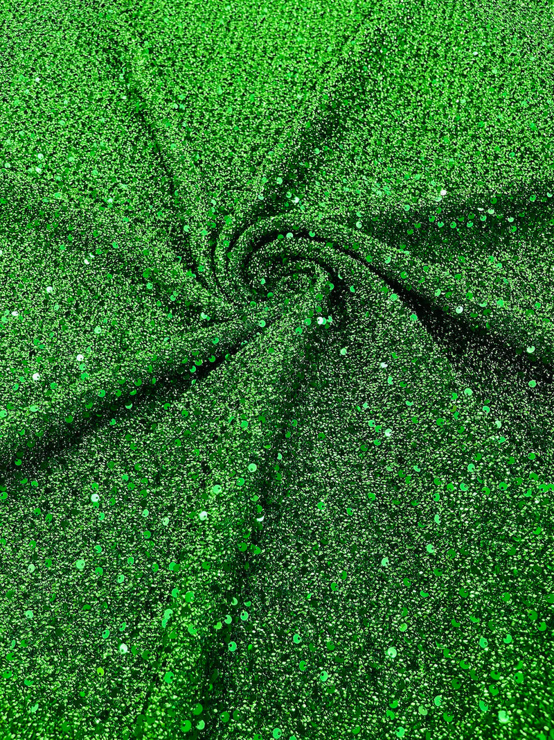 Metallic Foil Sequins - Green - 2 Way Stretch Spandex with 5mm Sequins Fabric by yard