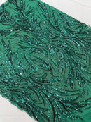 Leaf Stretch Sequins Fabric - Green - 4 Way Stretch Sequins on Lace Mesh Fabric by Yard