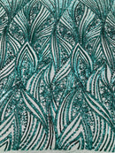 Curvy Design Sequins Fabric - Green - 4 Way Stretch Curvy Sequins Design Mesh Fabric by Yard (Copy)