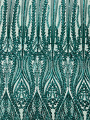 Mermaid Design Fabric - Green - 4 Way Stretch Sequins Fabric on Lace Mesh Sold By Yard